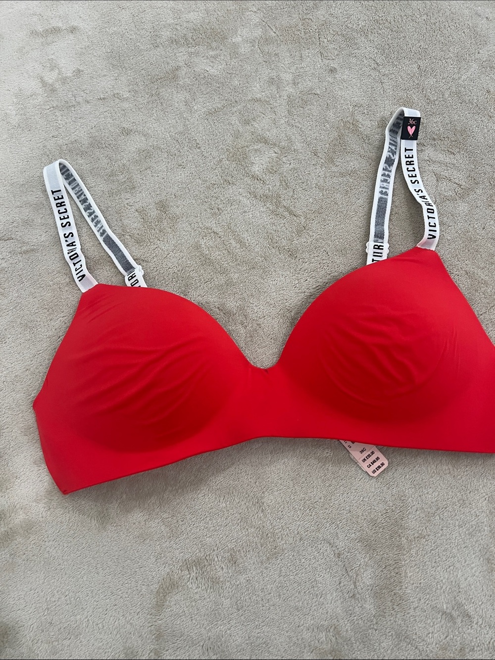 Victoria's Secret Red Wireless Bra with Branded White Straps